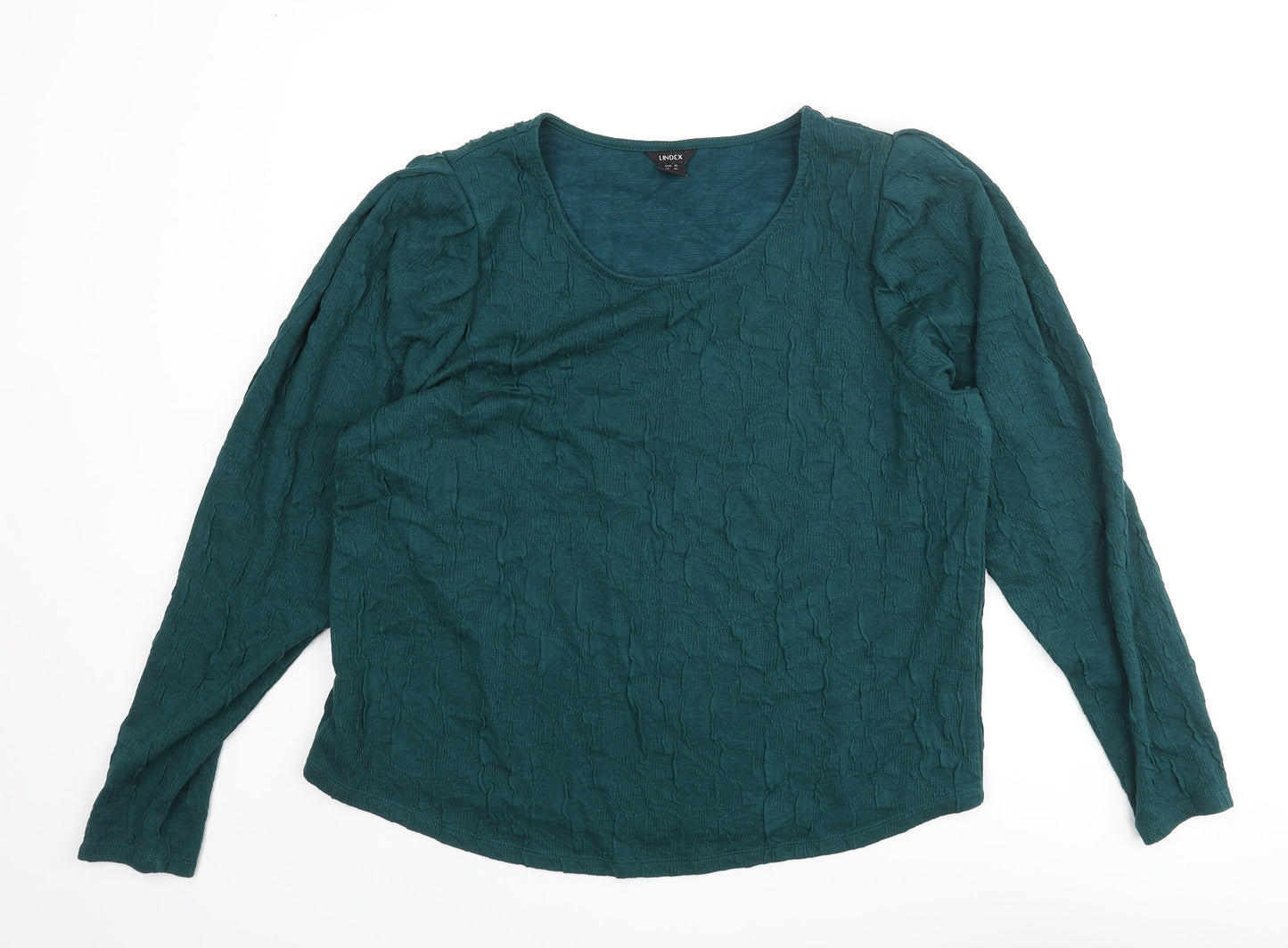 Lindex Womens Green Polyester Basic Blouse Size XL Scoop Neck - Crinkle Look