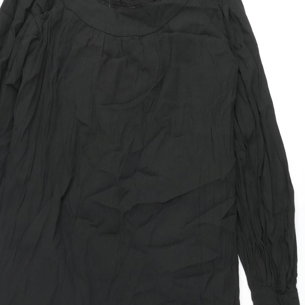 Per Una Womens Black Viscose Maxi Size 10 Mock Neck Button - Lace Trim