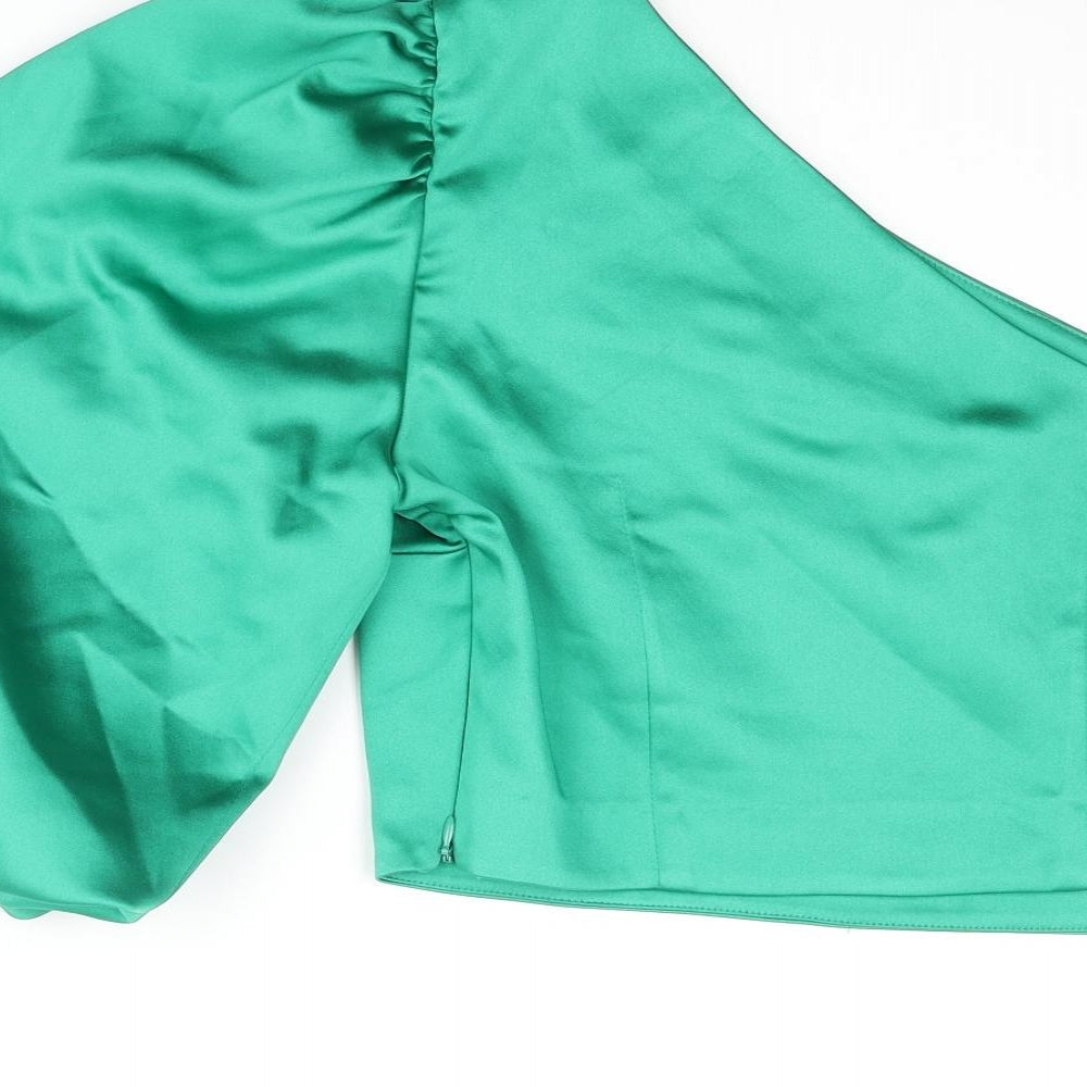 River Island Womens Green Polyester Basic Blouse Size 14 One Shoulder