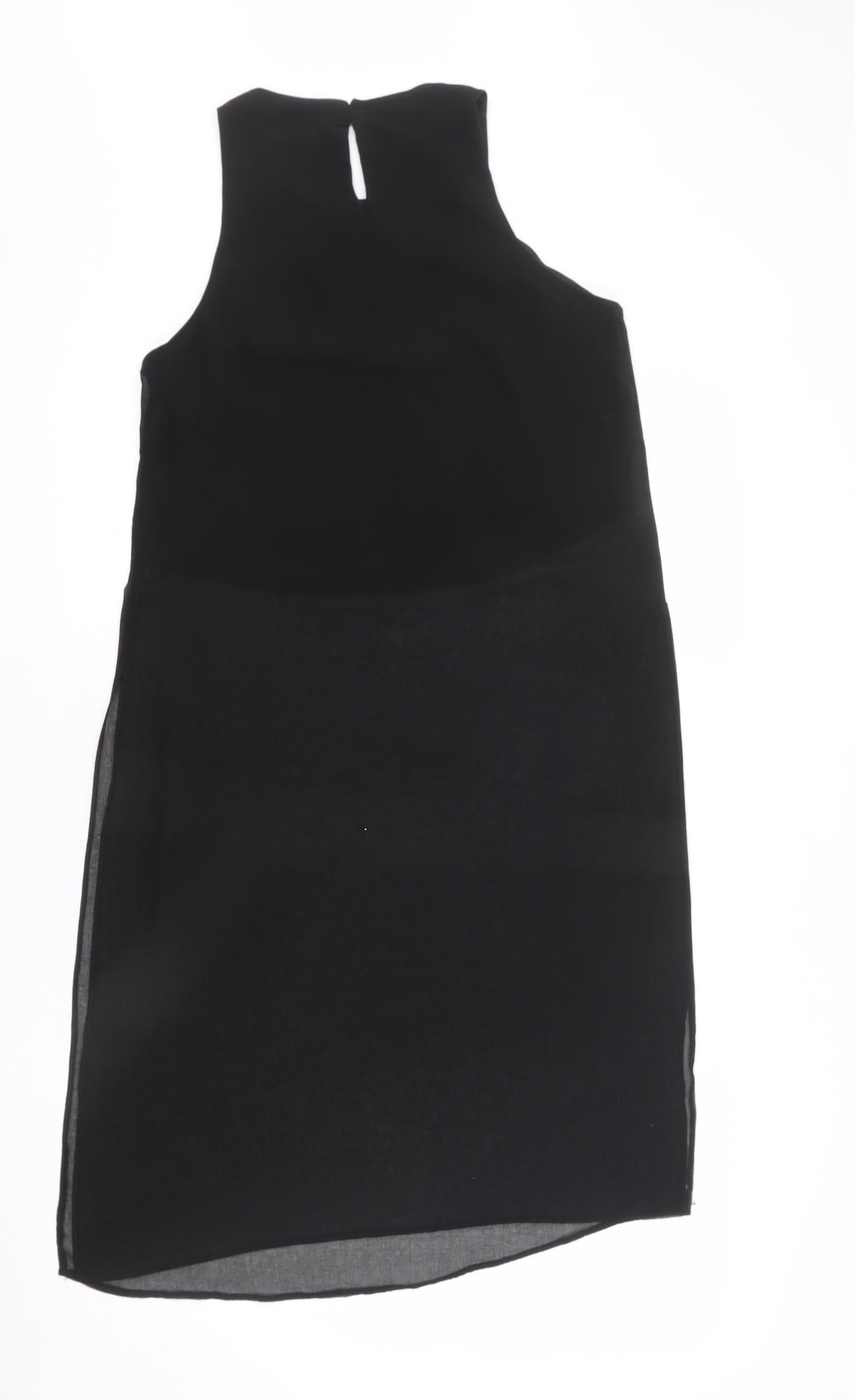 New Look Womens Black Polyester Tunic Blouse Size 10 Round Neck - Sheer