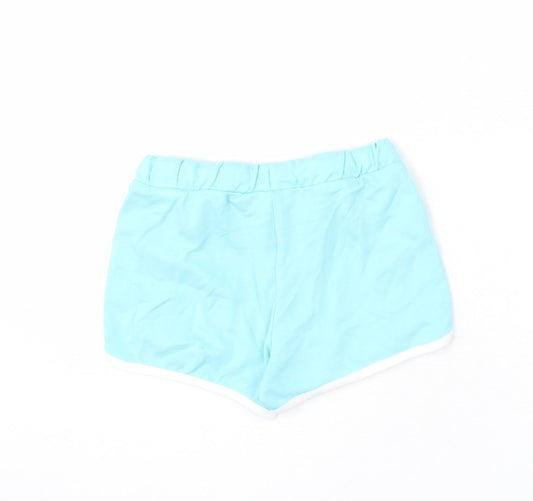 Marks and Spencer Girls Blue 100% Cotton Sweat Shorts Size 6-7 Years Regular Drawstring - Ice Lolly