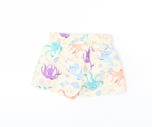 Marks and Spencer Boys Beige Geometric Polyester Cropped Trousers Size 3-6 Months Drawstring - Octopus, Swim Shorts
