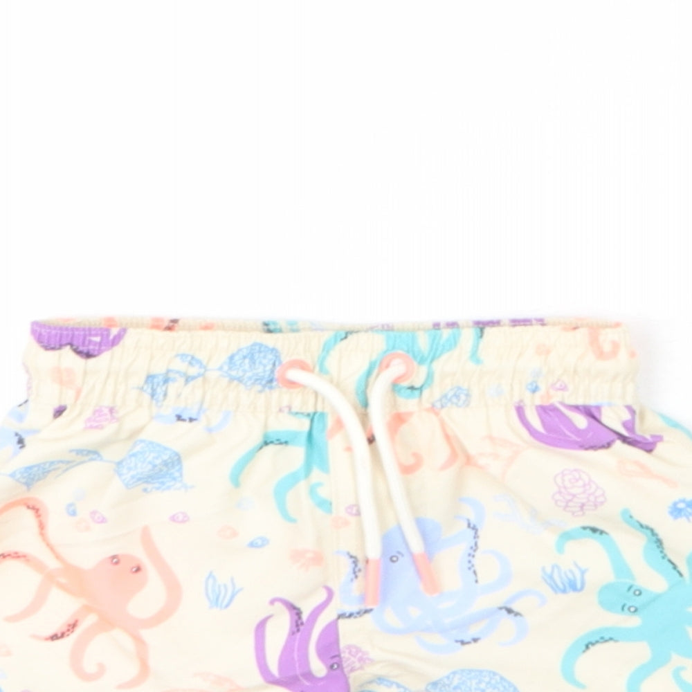 Marks and Spencer Boys Beige Geometric Polyester Cropped Trousers Size 3-6 Months Drawstring - Octopus, Swim Shorts