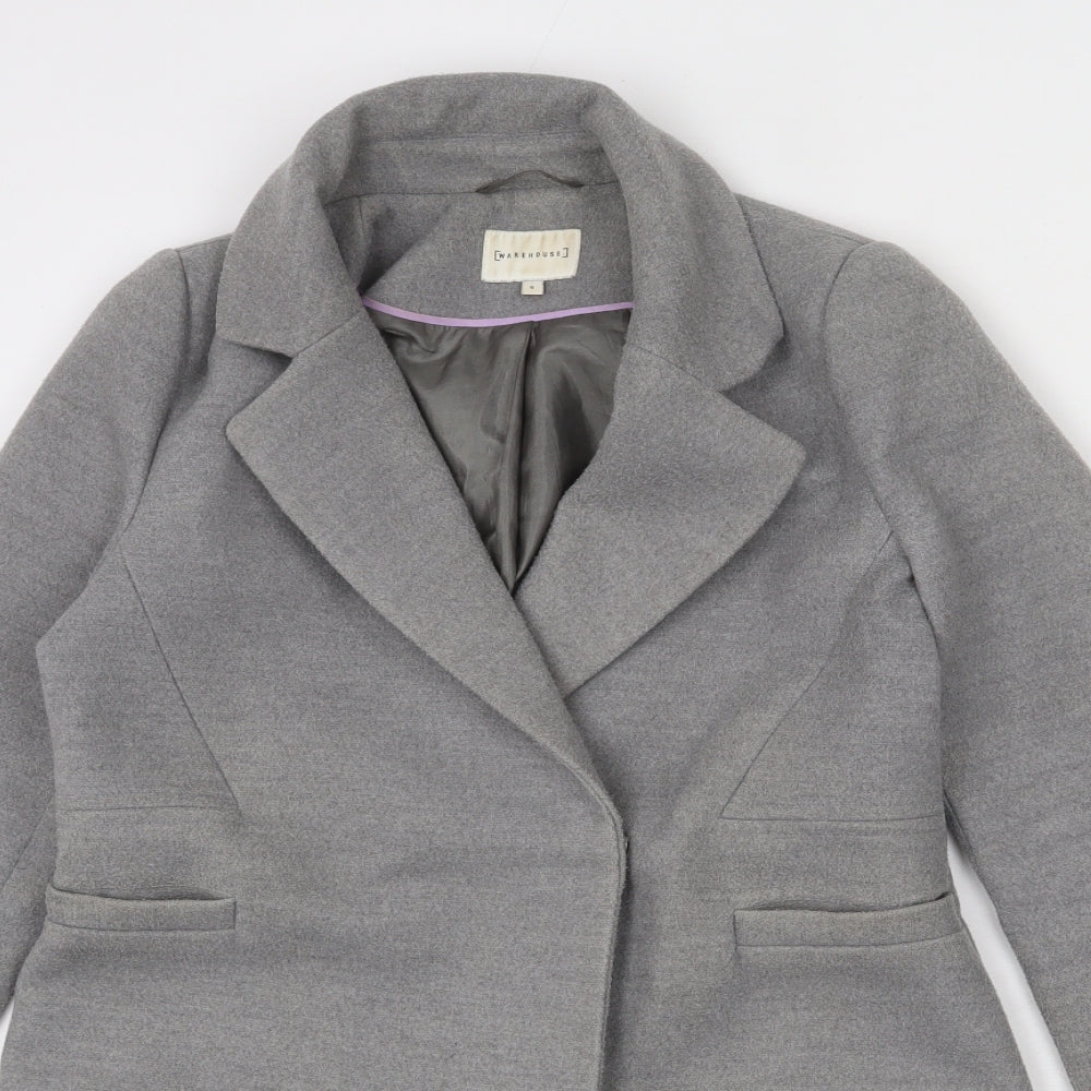 Warehouse Womens Grey Overcoat Coat Size 8 Button
