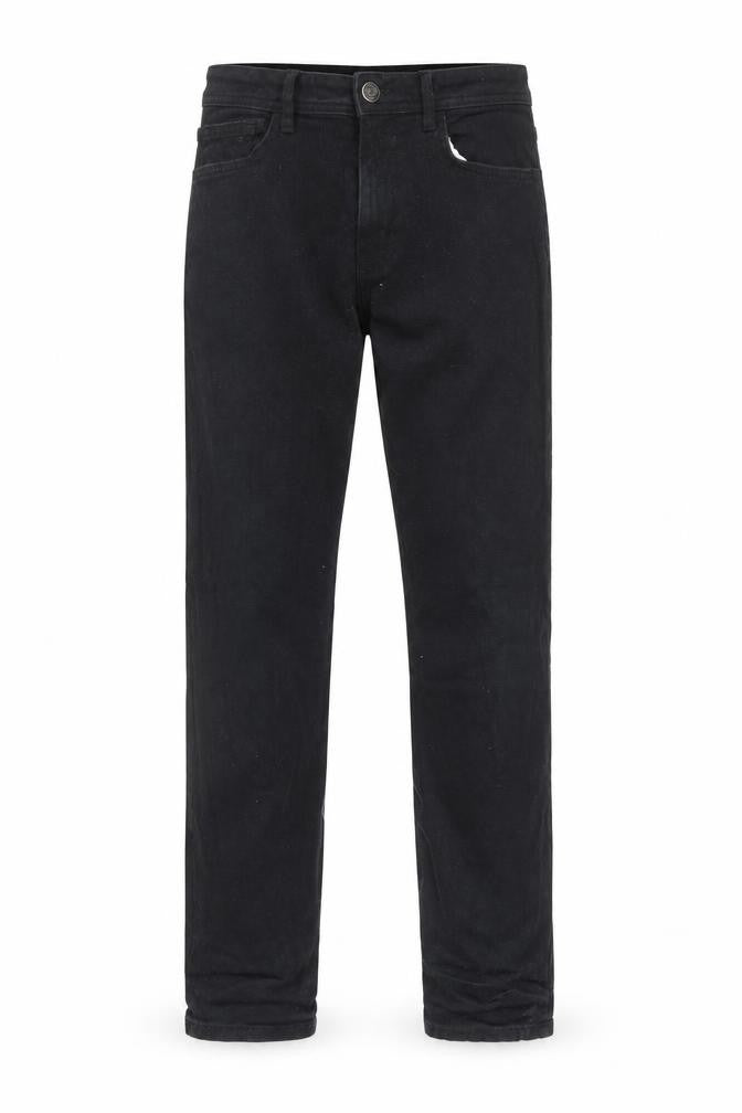 Front view of Denim & Co. men’s black cotton straight jeans, size 32, in, 32-inch leg regular zip