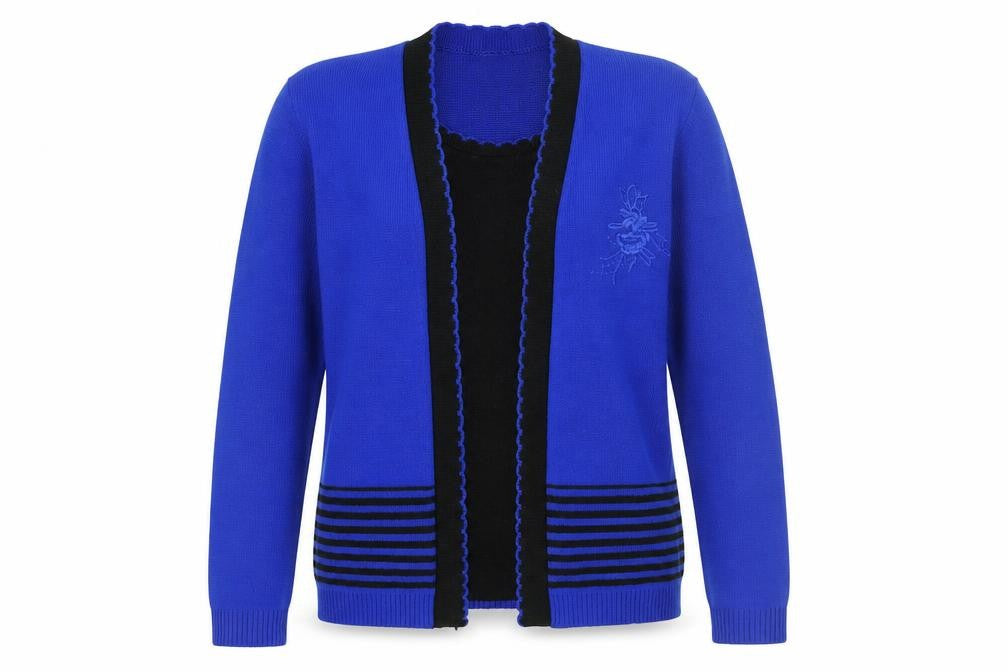 Vivi Womens Blue Round Neck Acrylic Pullover Jumper Size S - Size S-M, Embroidered Flower