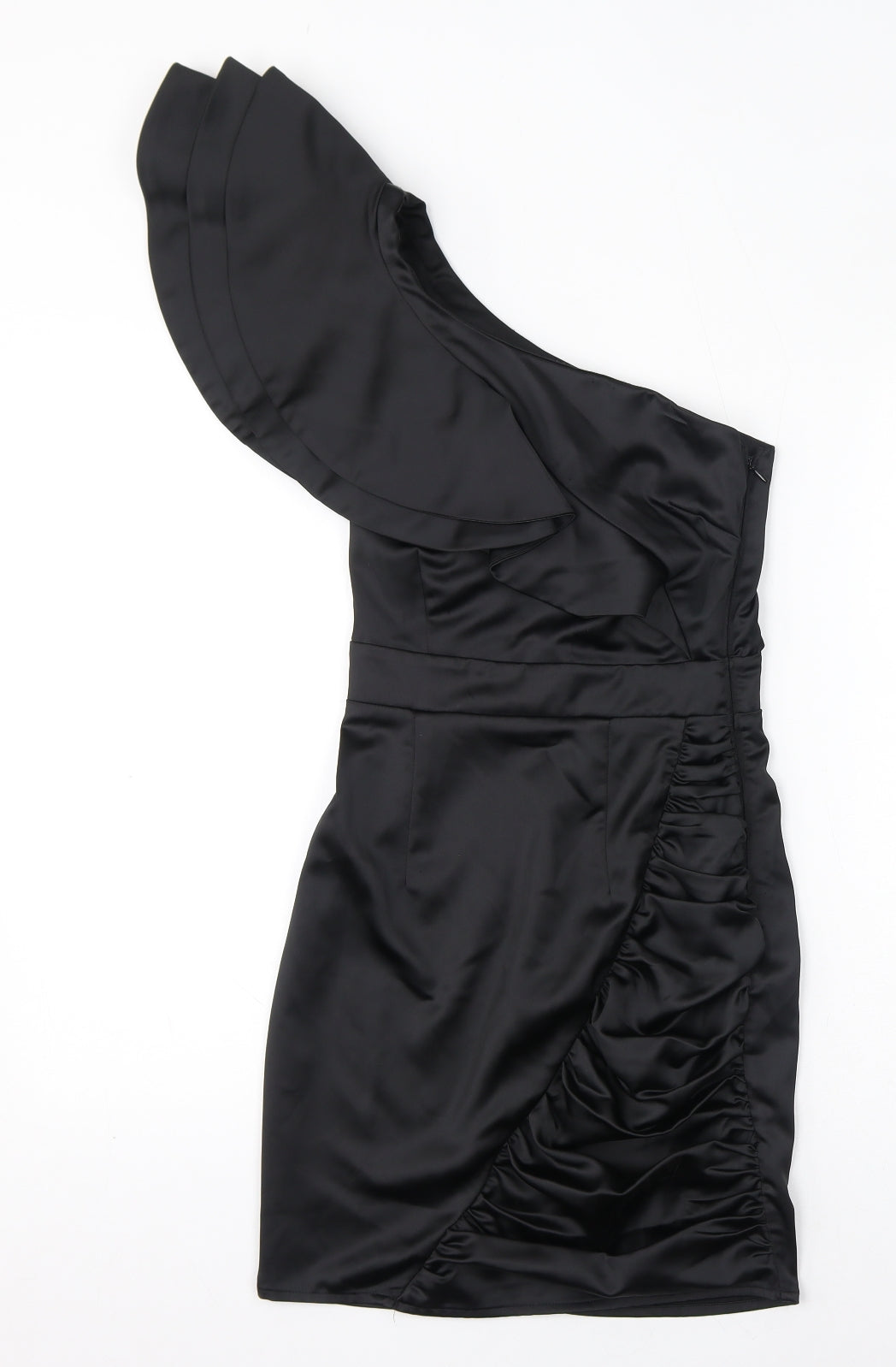 Lipsy Womens Black Polyester Bodycon Size 6 One Shoulder Zip - Ruffles