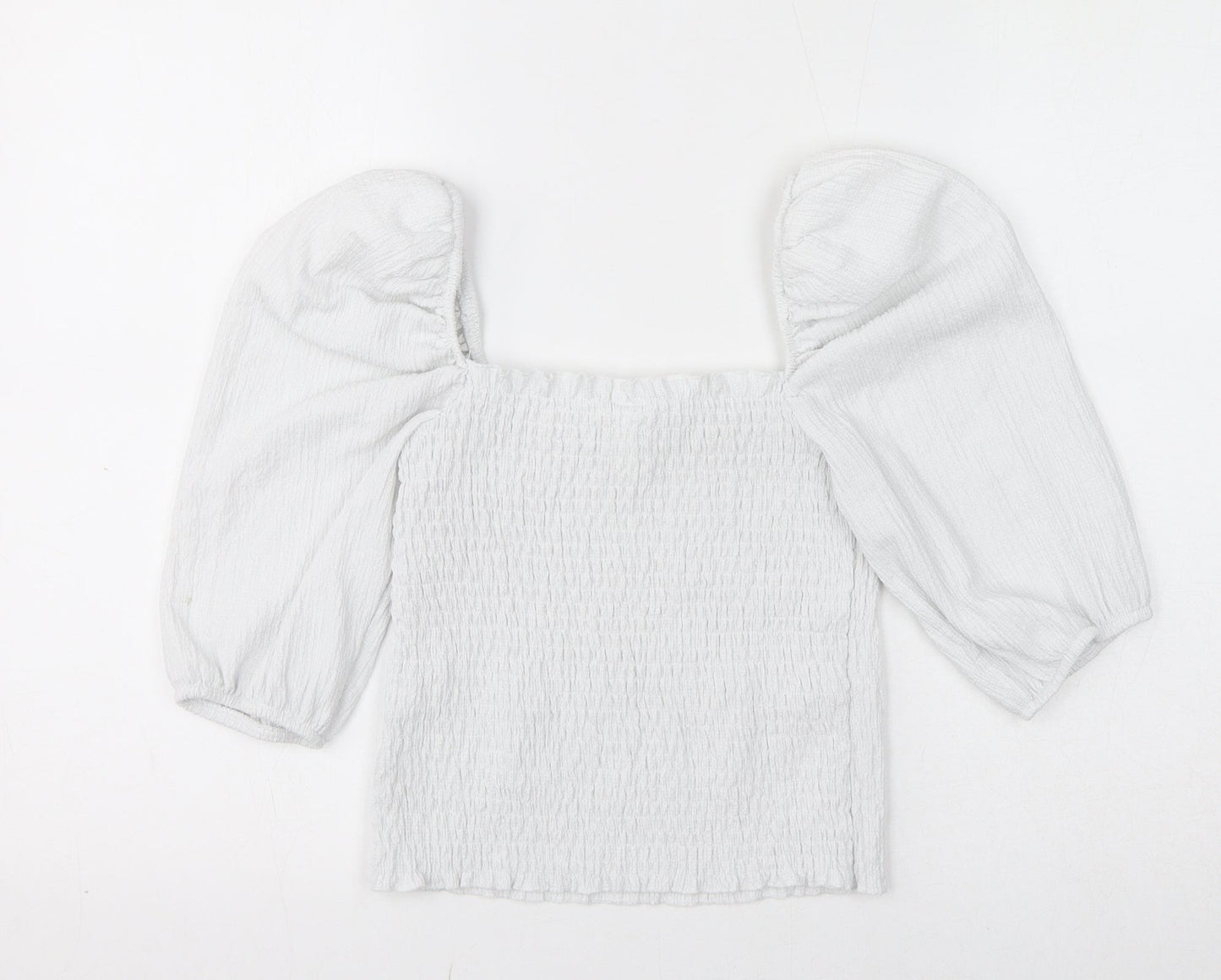 H&M Womens White Polyester Cropped Blouse Size S Square Neck - Shirred