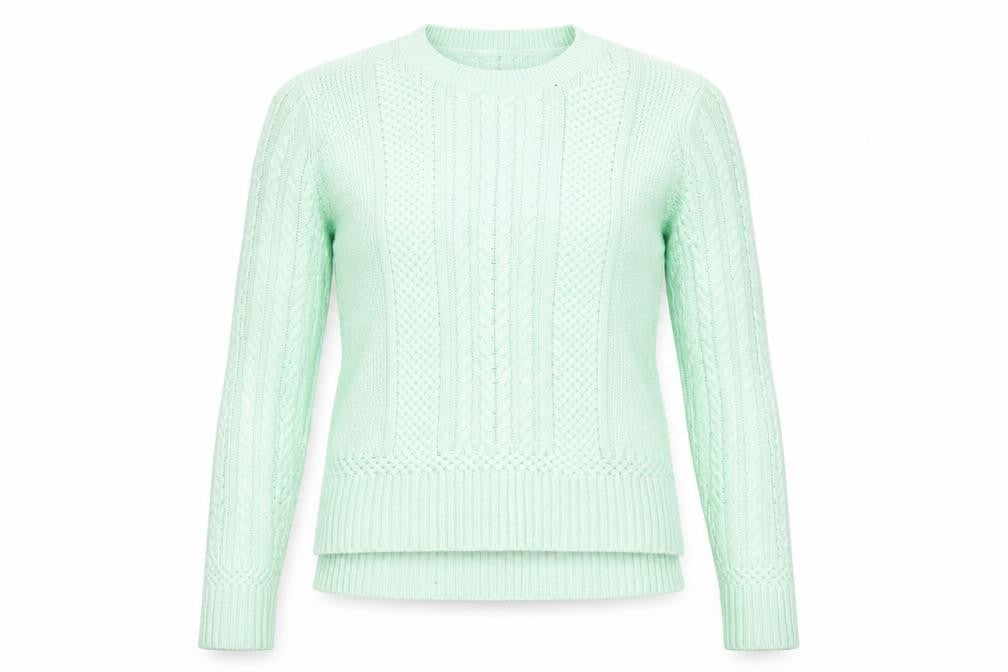Front view of BCBGMAXAZRIA women’s green crew neck cotton jumper, size S