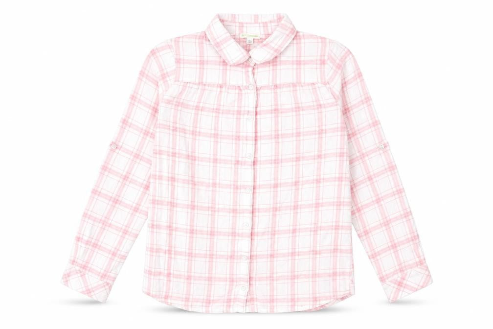 Vertba Girls Pink Plaid Cotton Basic Button-Up Size 12 Years Collared Button