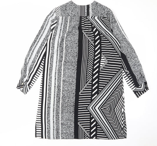 River Island Womens Black Geometric Polyester A-Line Size 10 V-Neck Pullover - Zip