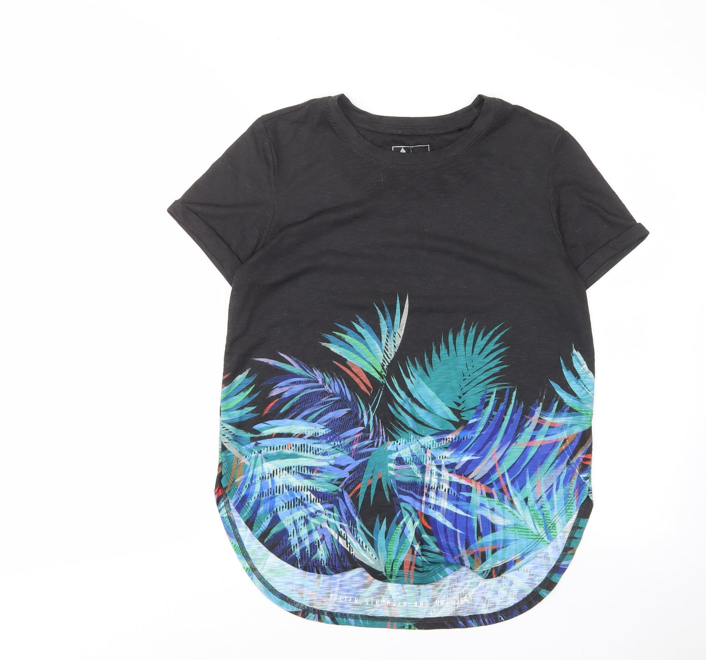 NEXT Womens Black Geometric Polyester Basic T-Shirt Size 10 Crew Neck