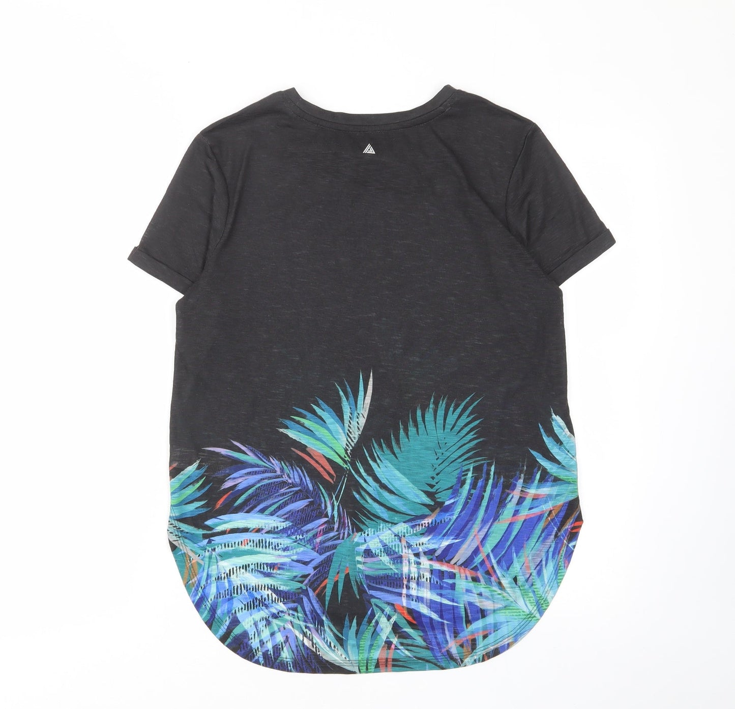 NEXT Womens Black Geometric Polyester Basic T-Shirt Size 10 Crew Neck