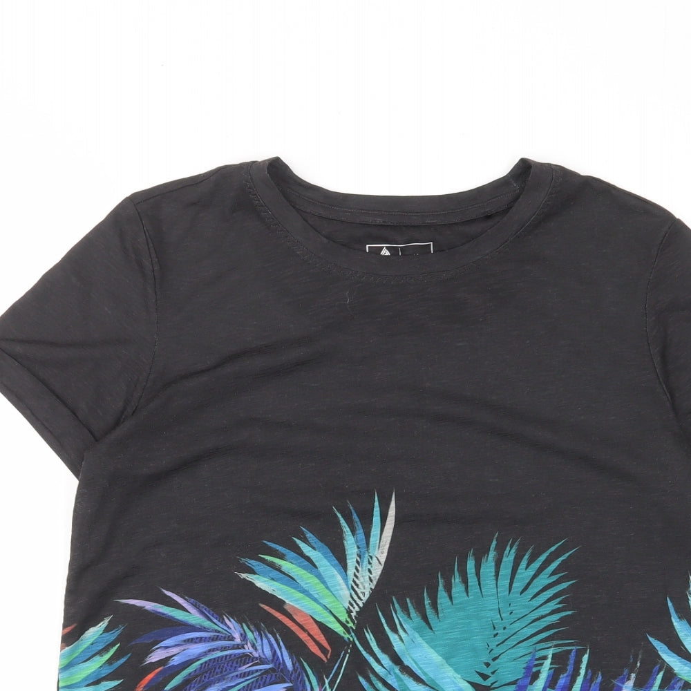NEXT Womens Black Geometric Polyester Basic T-Shirt Size 10 Crew Neck