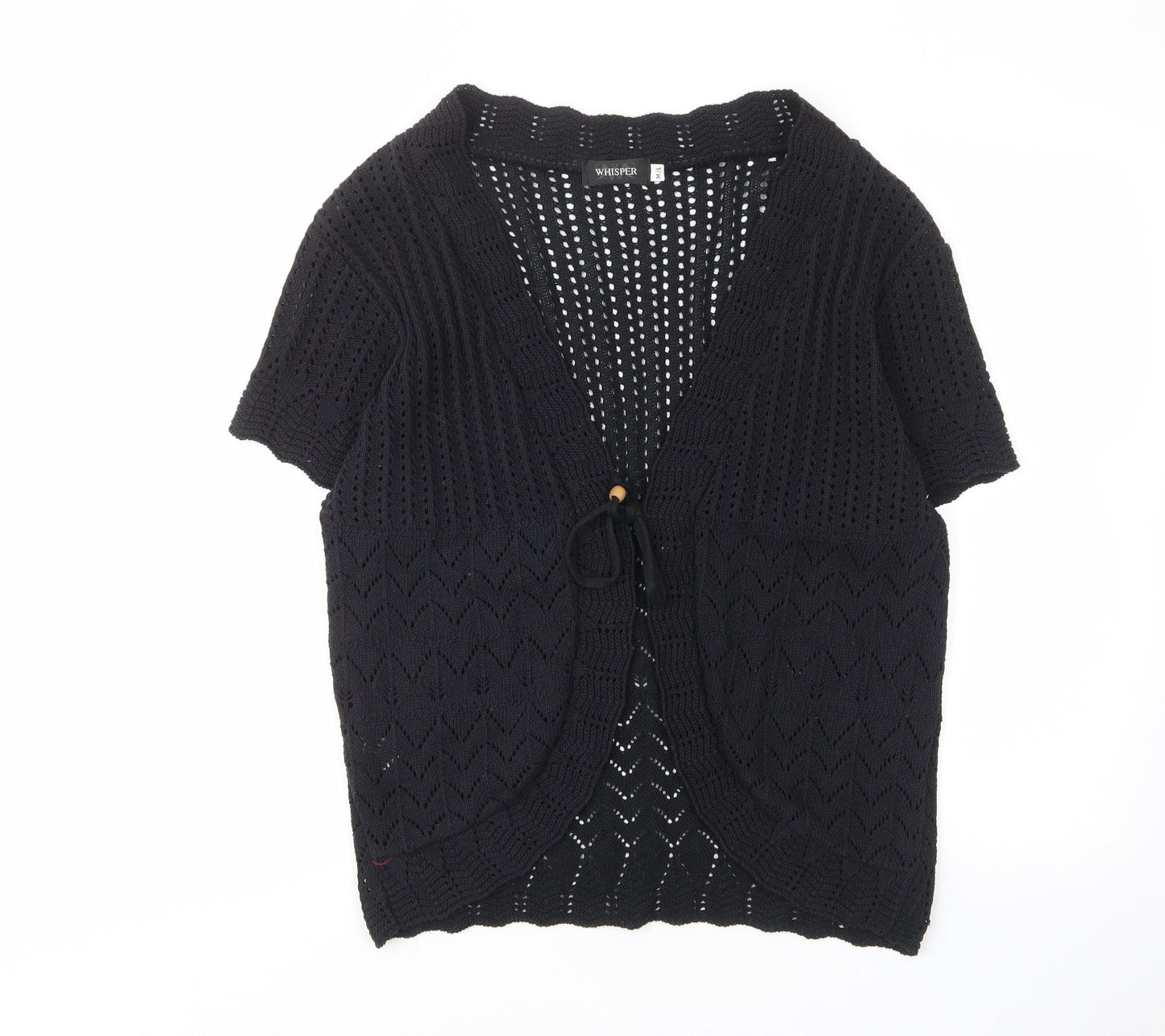 Whisper Womens Black V-Neck Acrylic Cardigan Jumper Size M - Tie Closure