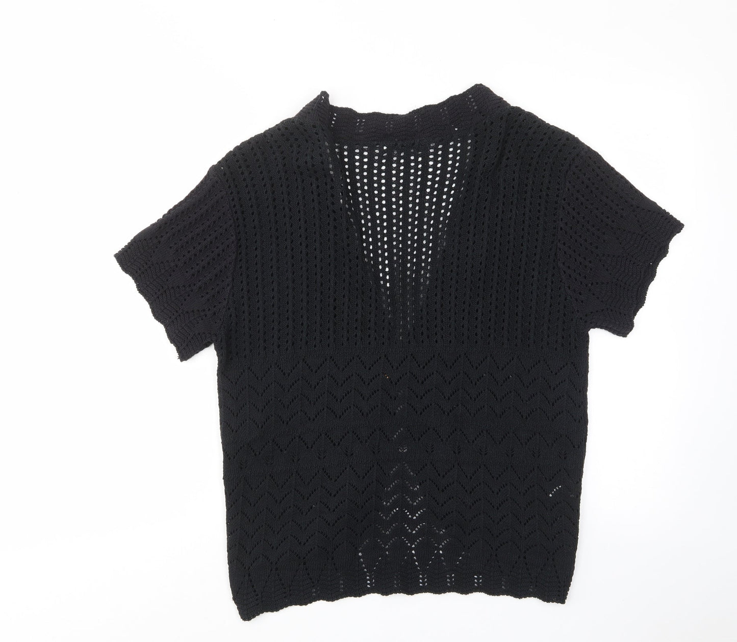 Whisper Womens Black V-Neck Acrylic Cardigan Jumper Size M - Tie Closure