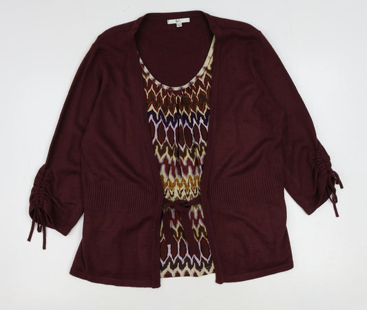 Klass Womens Red Acrylic Basic Blouse Size L Scoop Neck - Cardigan Effect