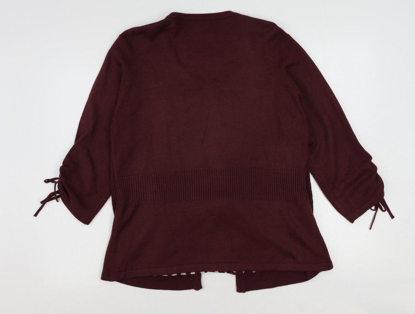 Klass Womens Red Acrylic Basic Blouse Size L Scoop Neck - Cardigan Effect