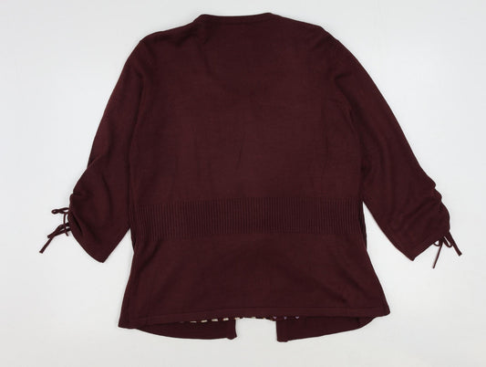 Klass Womens Red Acrylic Basic Blouse Size L Scoop Neck - Cardigan Effect