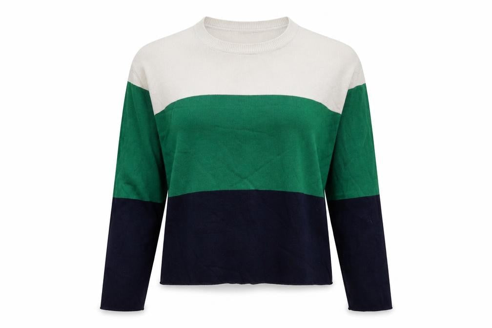 Stradivarius Womens Multicoloured Round Neck Striped Viscose Pullover Jumper Size M
