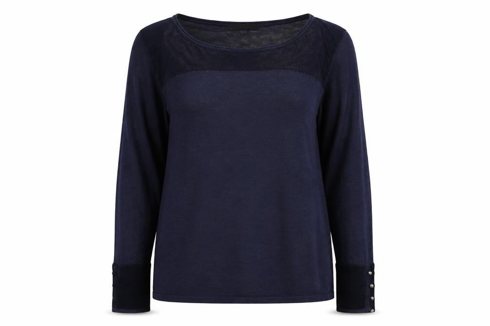 Front view of ESPRIT women’s blue round neck polyester jumper, size M