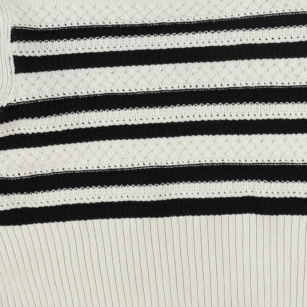 Marks and Spencer Womens Ivory Round Neck Striped Cotton Pullover Jumper Size S