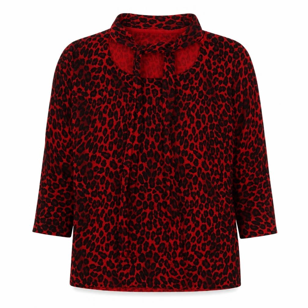ASOS Womens Red Scoop Neck Animal Print Acrylic Pullover Jumper Size 8 - Leopard Print