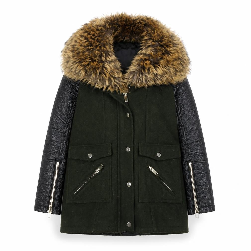 River Island Womens Green Overcoat Coat Size 6 Zip - Faux Fur