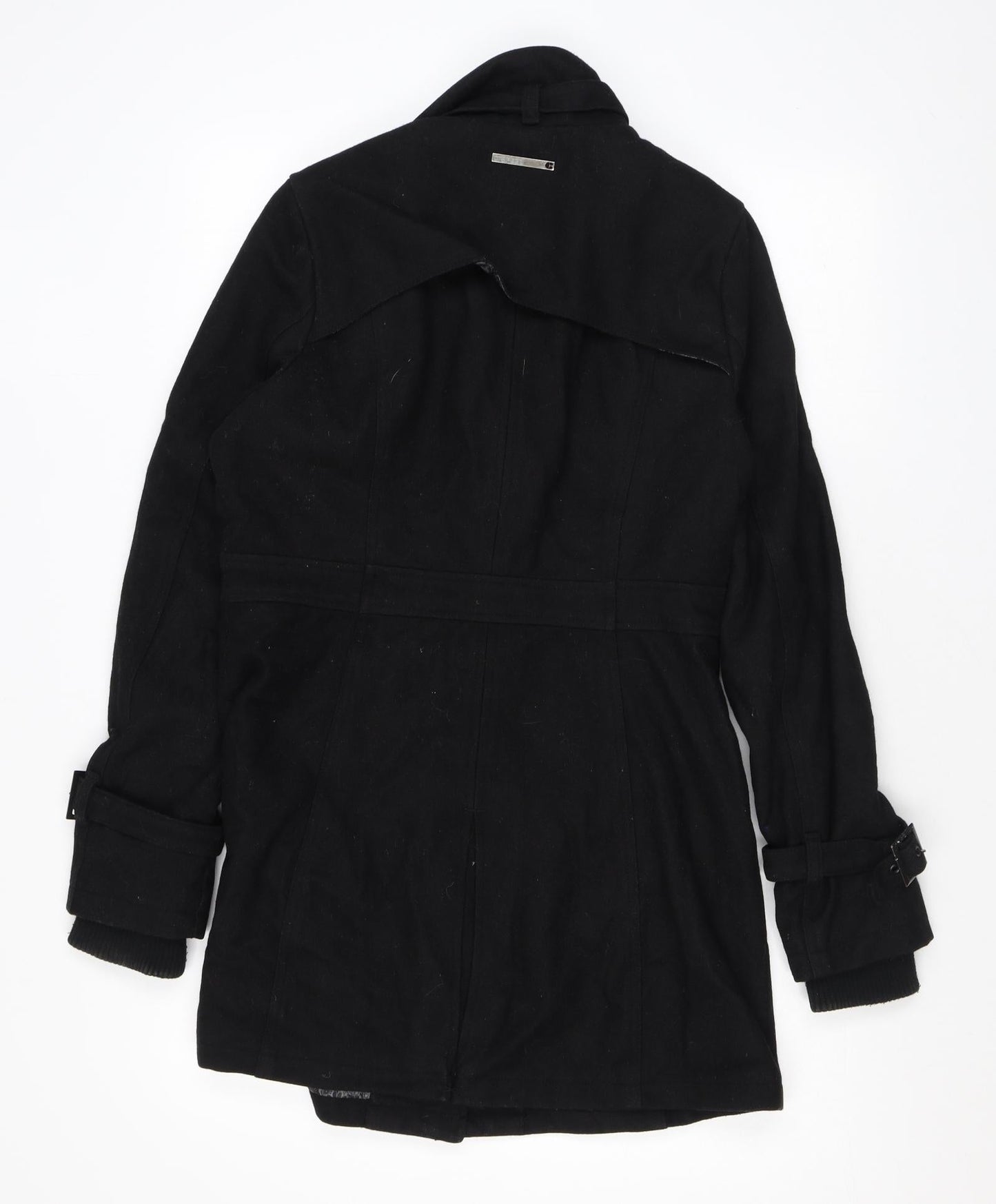 Crafted Womens Black Overcoat Coat Size S Snap