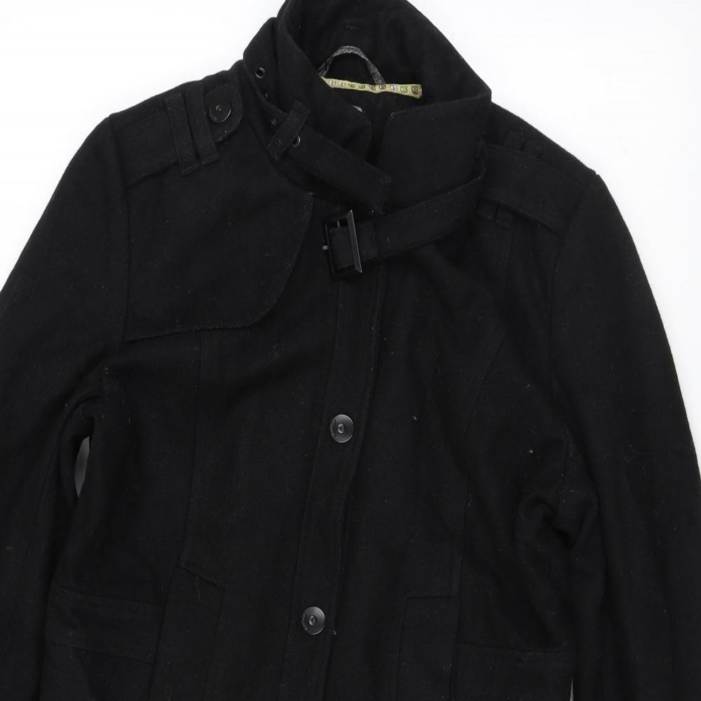 Crafted Womens Black Overcoat Coat Size S Snap