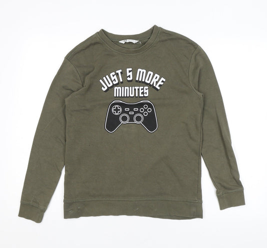 H&M Boys Green Cotton Pullover Sweatshirt Size 10 Years Pullover - Video Games