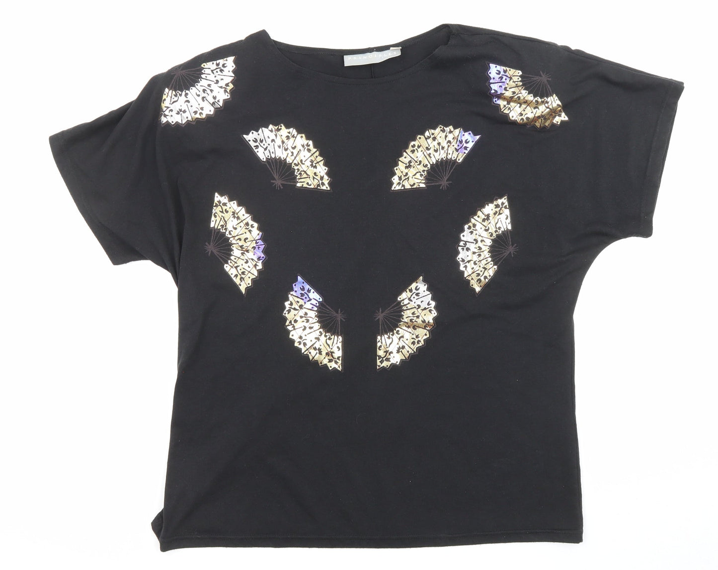 Principles Womens Black Polyester Basic T-Shirt Size M Boat Neck - Shoulder pads