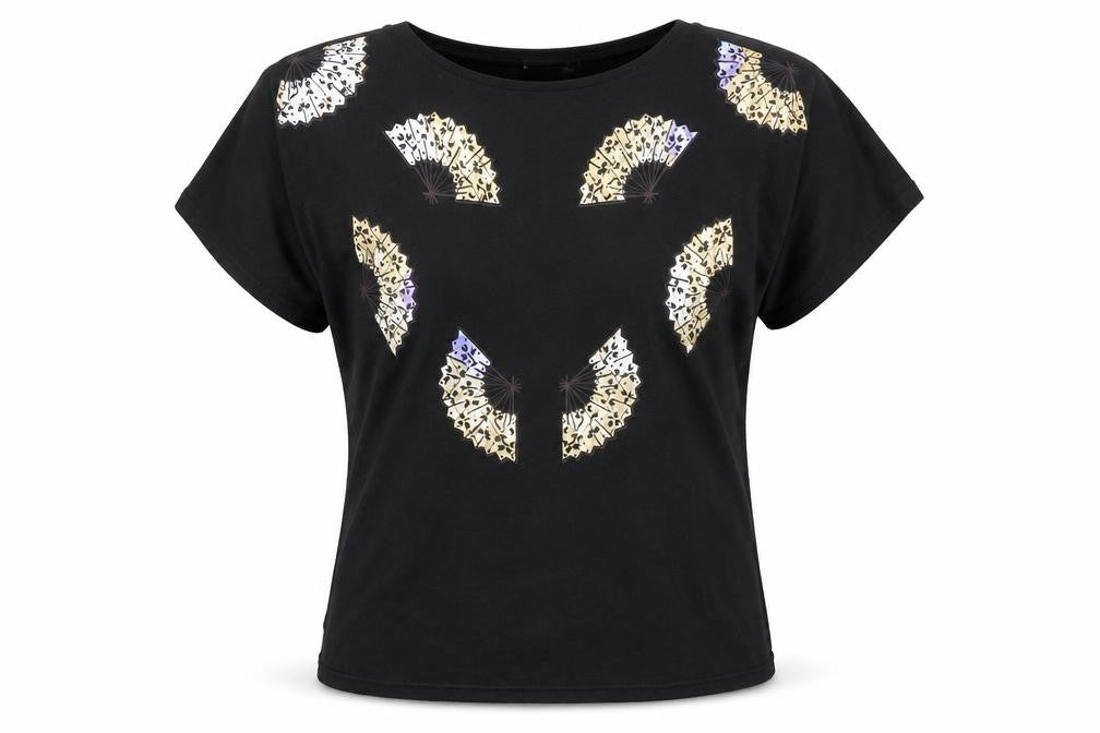 Front view of Principles women’s black polyester basic t-shirt, size M, boat neck - shoulder pads