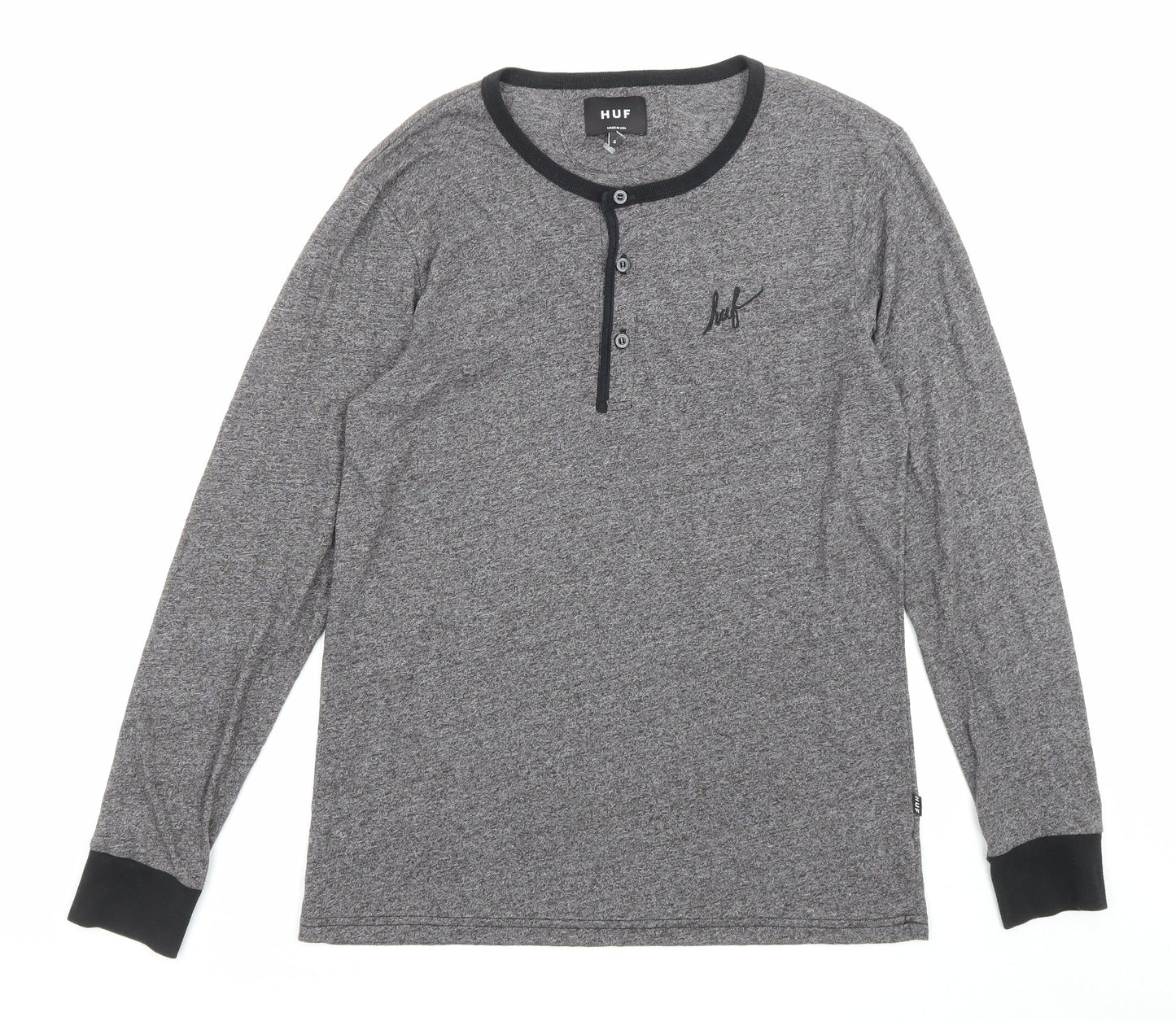 HUF Mens Grey Polyester T-Shirt Size S Crew Neck