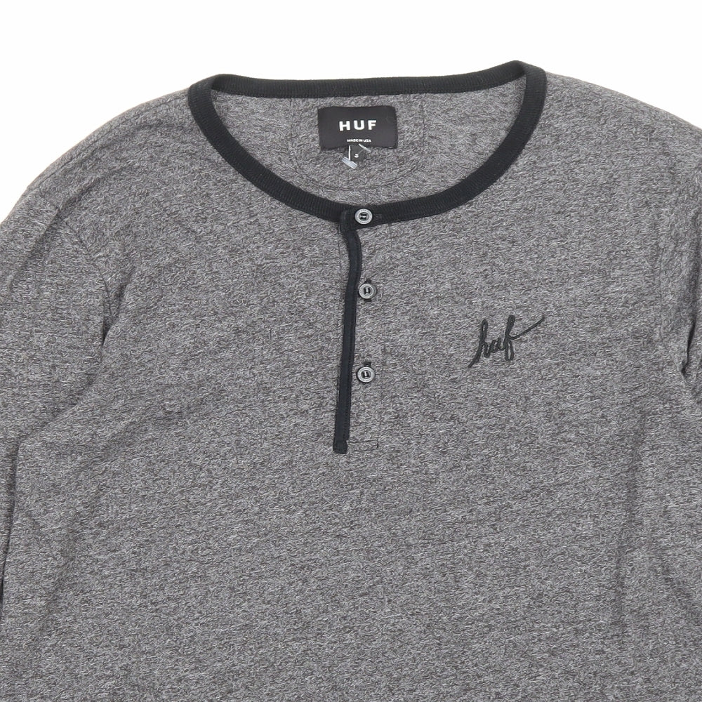 HUF Mens Grey Polyester T-Shirt Size S Crew Neck