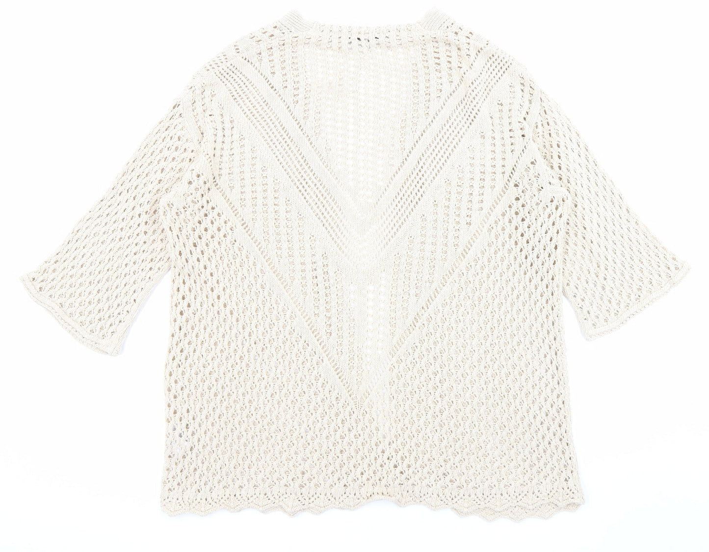 NEXT Womens Beige Round Neck Cotton Cardigan Jumper Size S