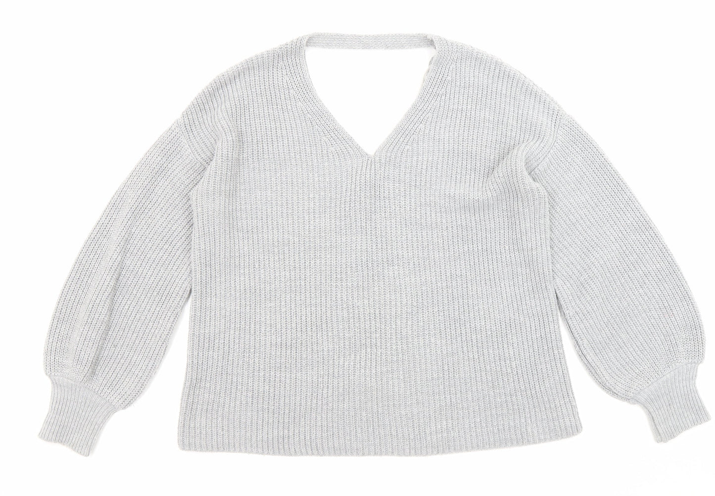 Miss Selfridge Womens Grey V-Neck Acrylic Pullover Jumper Size 8