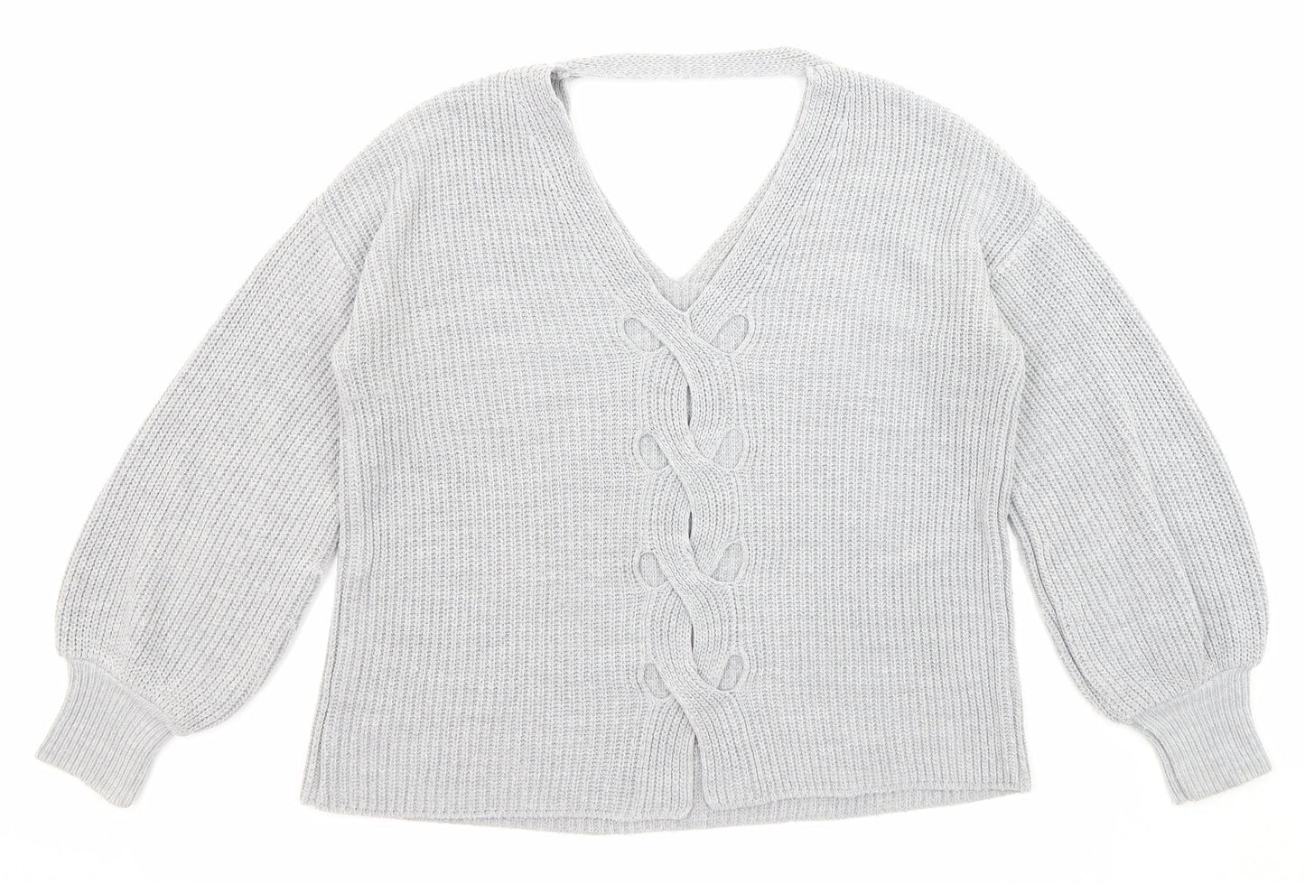 Miss Selfridge Womens Grey V-Neck Acrylic Pullover Jumper Size 8