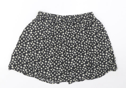 Urban renewal Womens Black Floral Polyester A-Line Skirt Size S Button