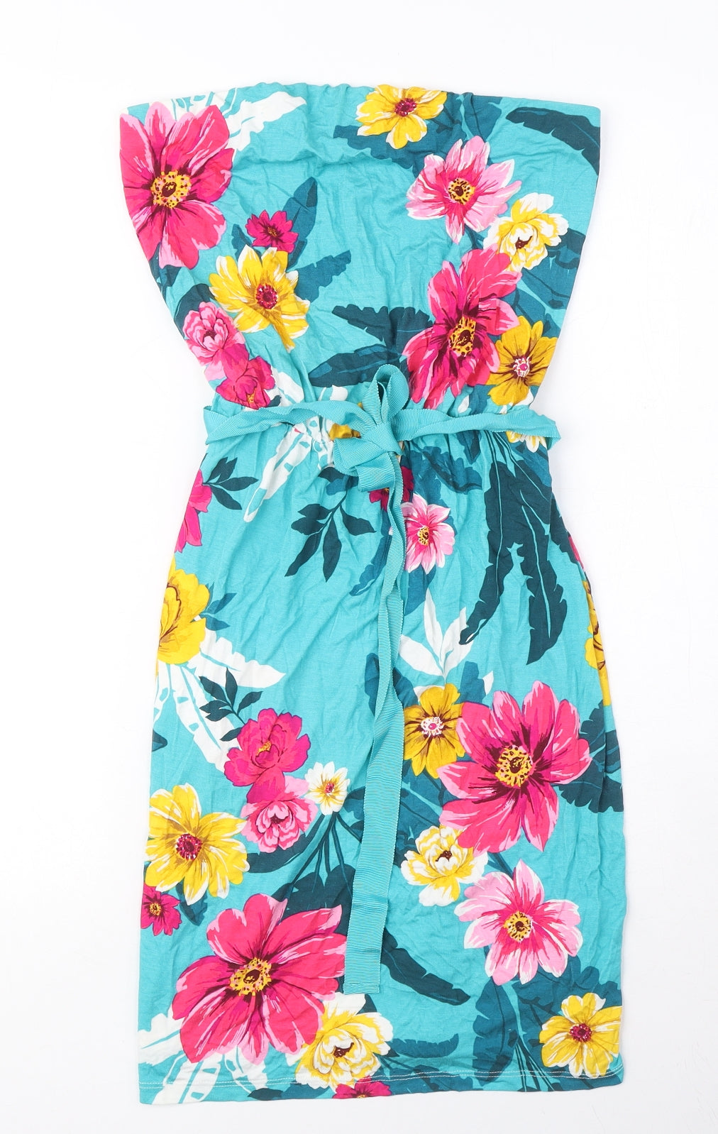 Very Womens Blue Floral Viscose A-Line Size 10 Off the Shoulder Pullover - Belted