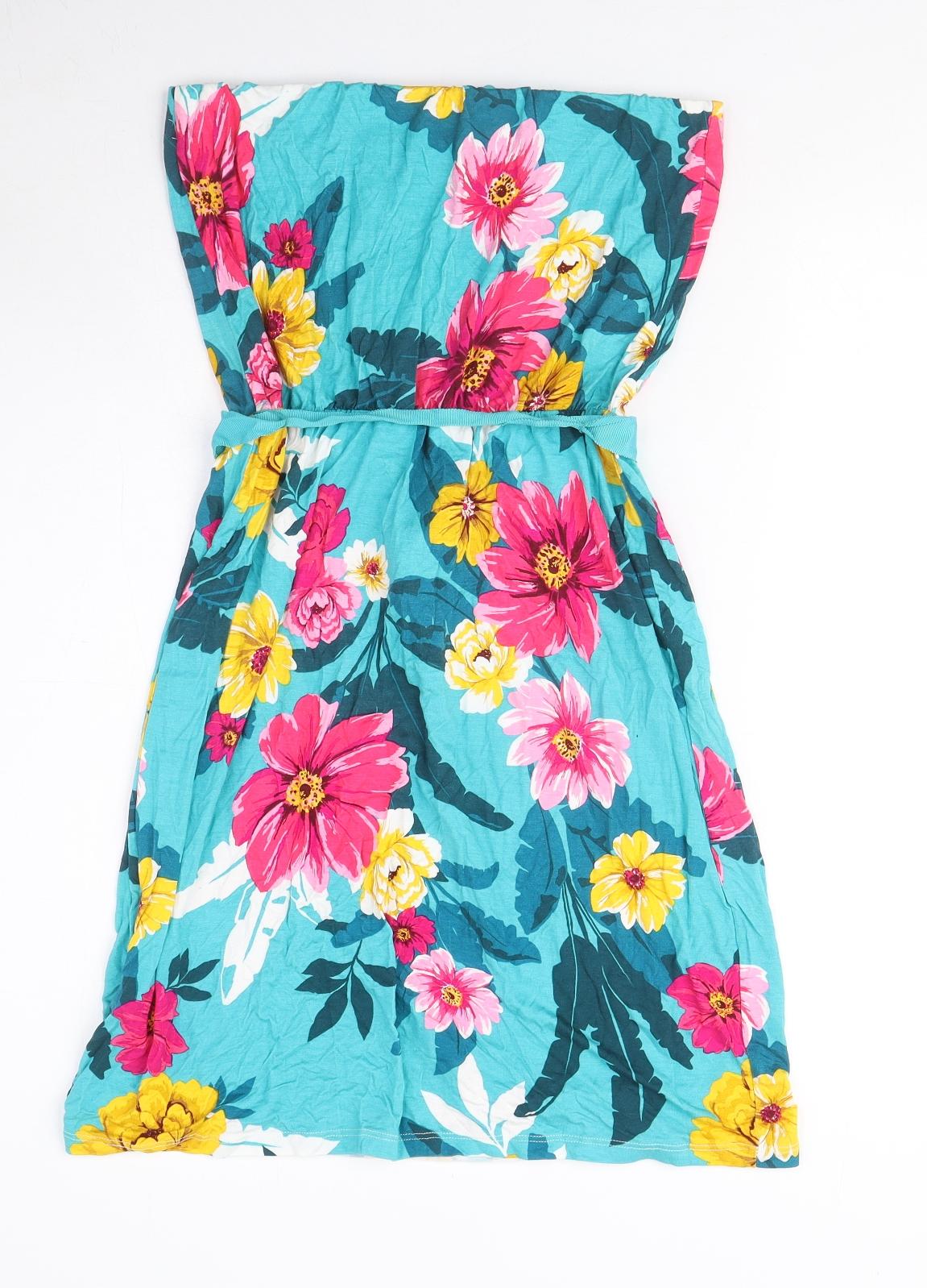 Very Womens Blue Floral Viscose A-Line Size 10 Off the Shoulder Pullover - Belted