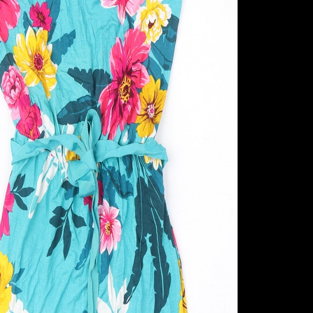 Very Womens Blue Floral Viscose A-Line Size 10 Off the Shoulder Pullover - Belted
