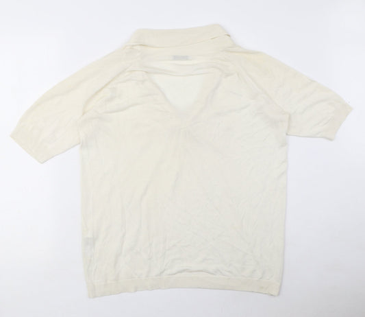 NICOLE FARHI Womens Ivory Viscose Basic Blouse Size M V-Neck - Bow Detail, Sheer