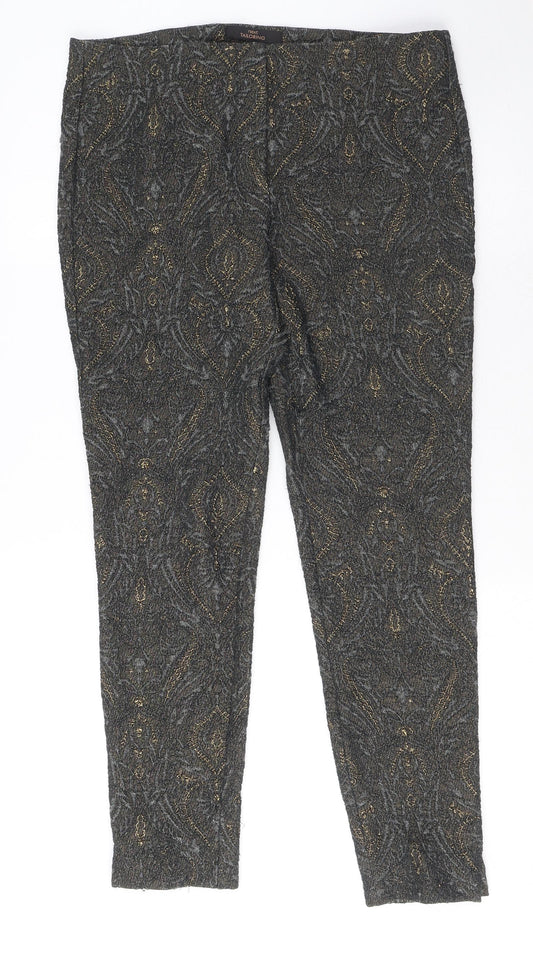 NEXT Womens Grey Geometric Polyester Trousers Size 10 L27 in Regular Zip - Gold Detail