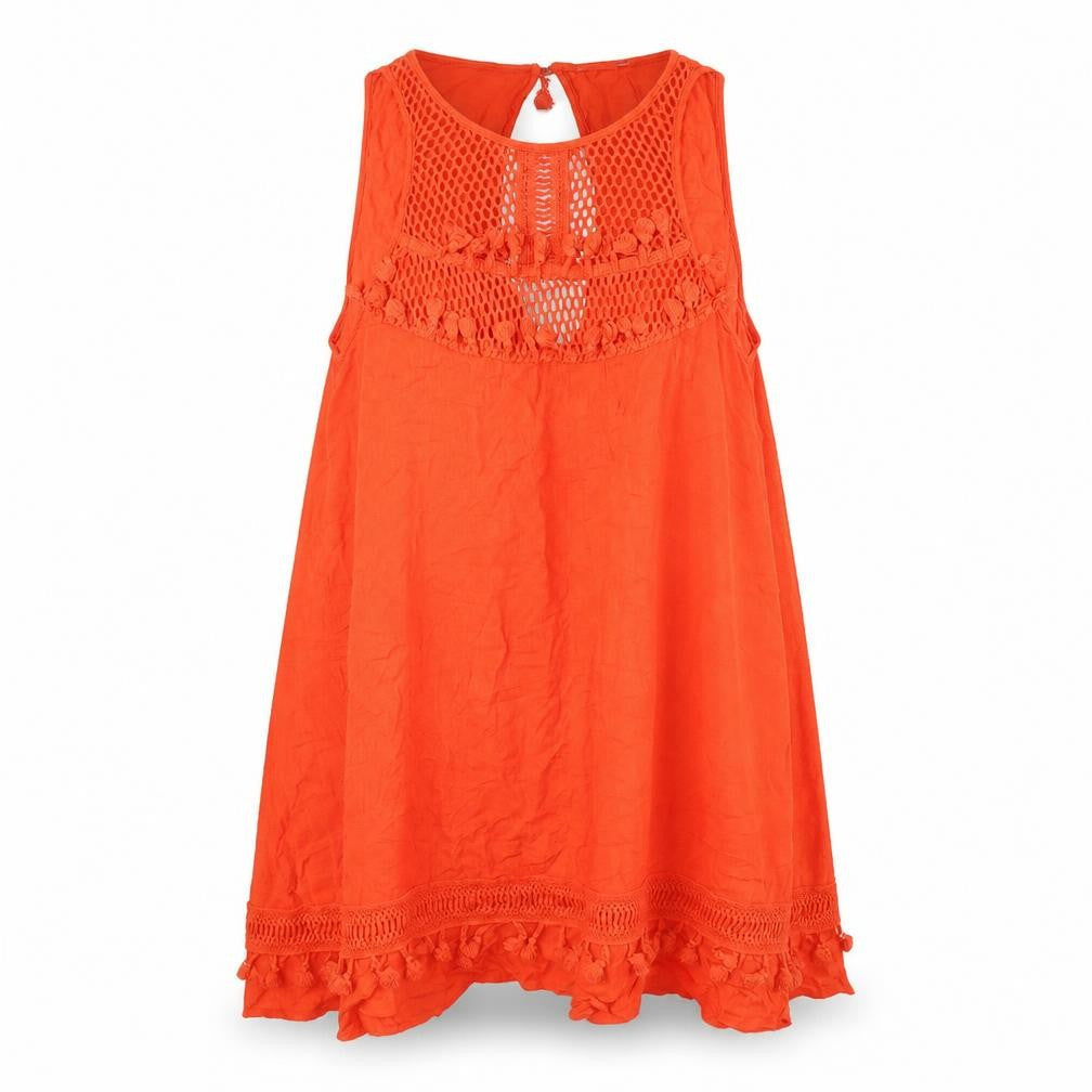 River Island Womens Orange Viscose A-Line Size M Round Neck Pullover - Crochet Detail, Tasselled