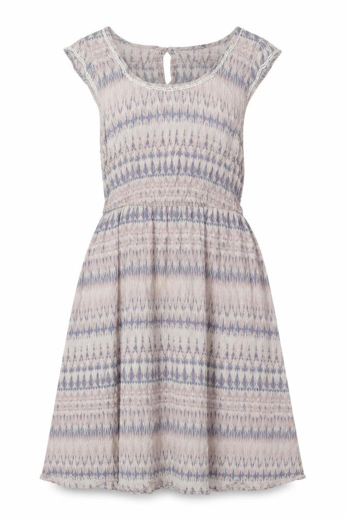 Dorothy Perkins Womens Beige Geometric Viscose A-Line Size 10 Round Neck Button - Embellished Detail