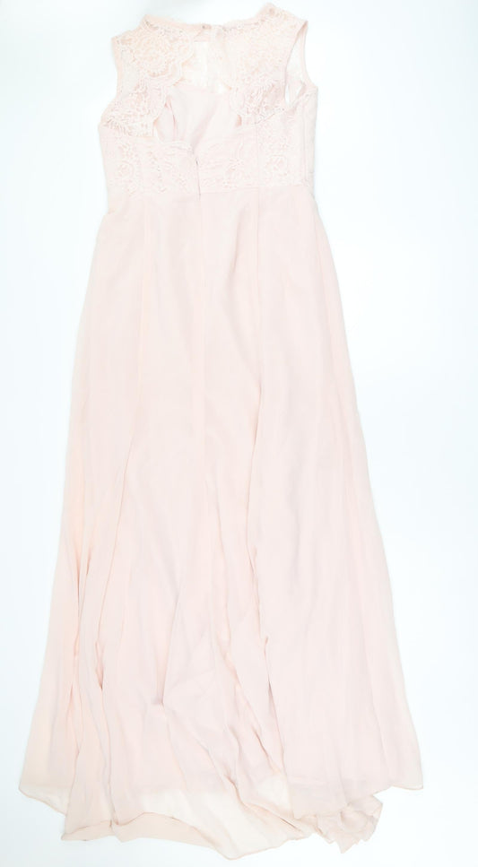Vivian Diamond Womens Pink Polyester Maxi Size 14 Boat Neck Zip - Blush