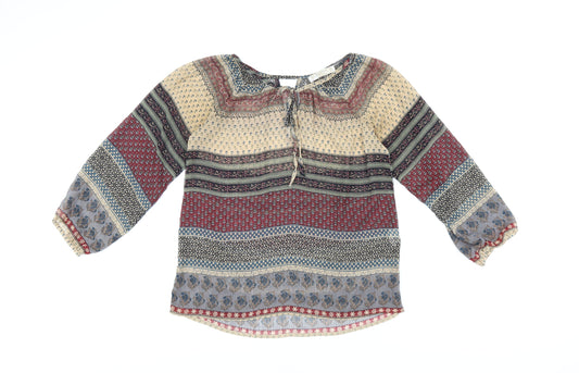 Pull&Bear Womens Multicoloured Geometric Polyester Basic Blouse Size S Boat Neck - Sheer