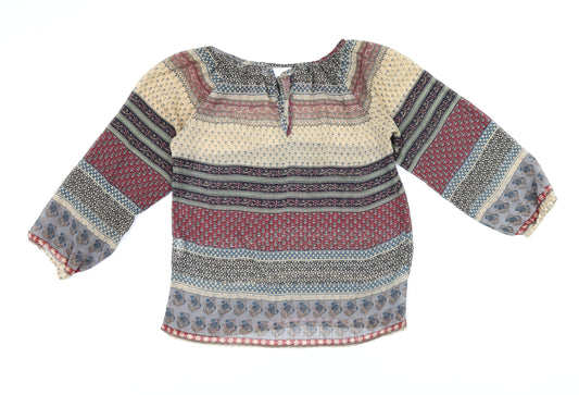Pull&Bear Womens Multicoloured Geometric Polyester Basic Blouse Size S Boat Neck - Sheer