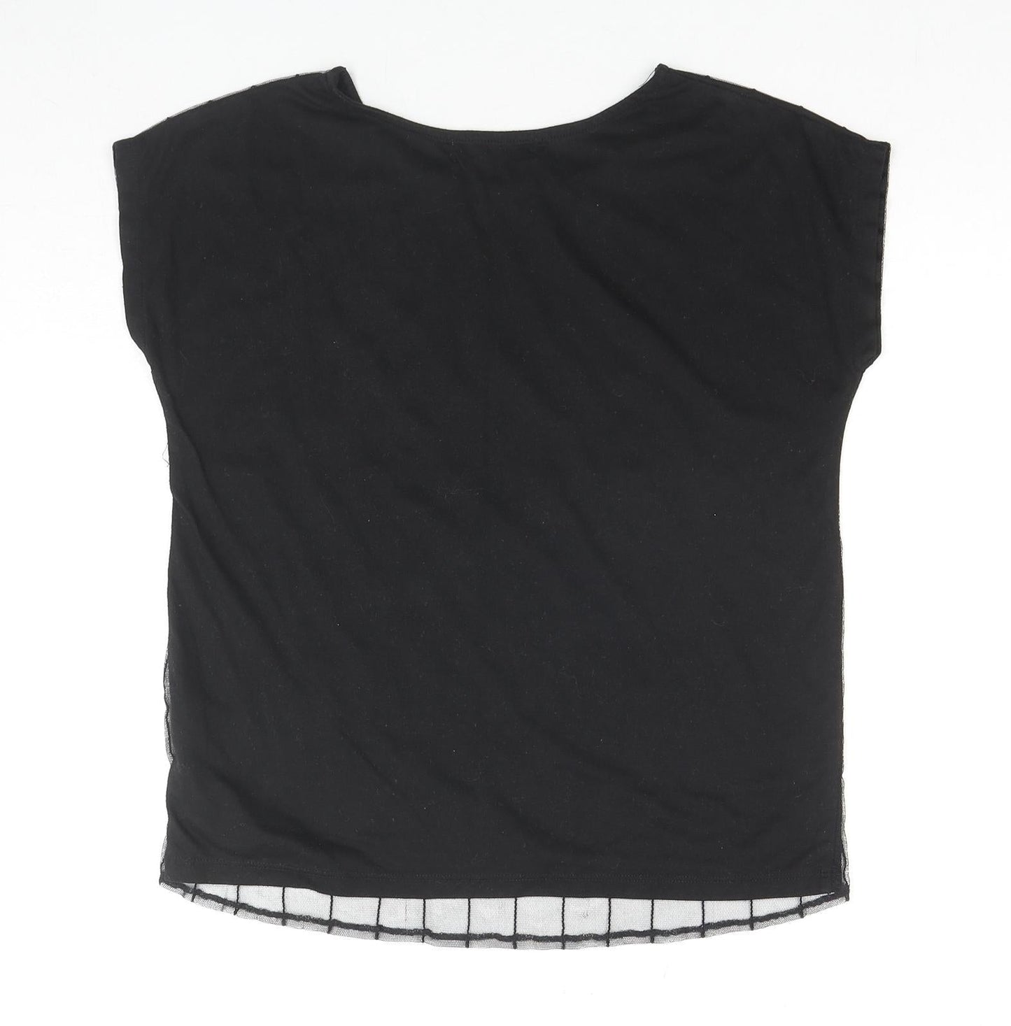 Sweet Fleur Womens Black Cotton Basic T-Shirt Size M Round Neck - Wisest Mind Has Something To Learn, Mesh Front